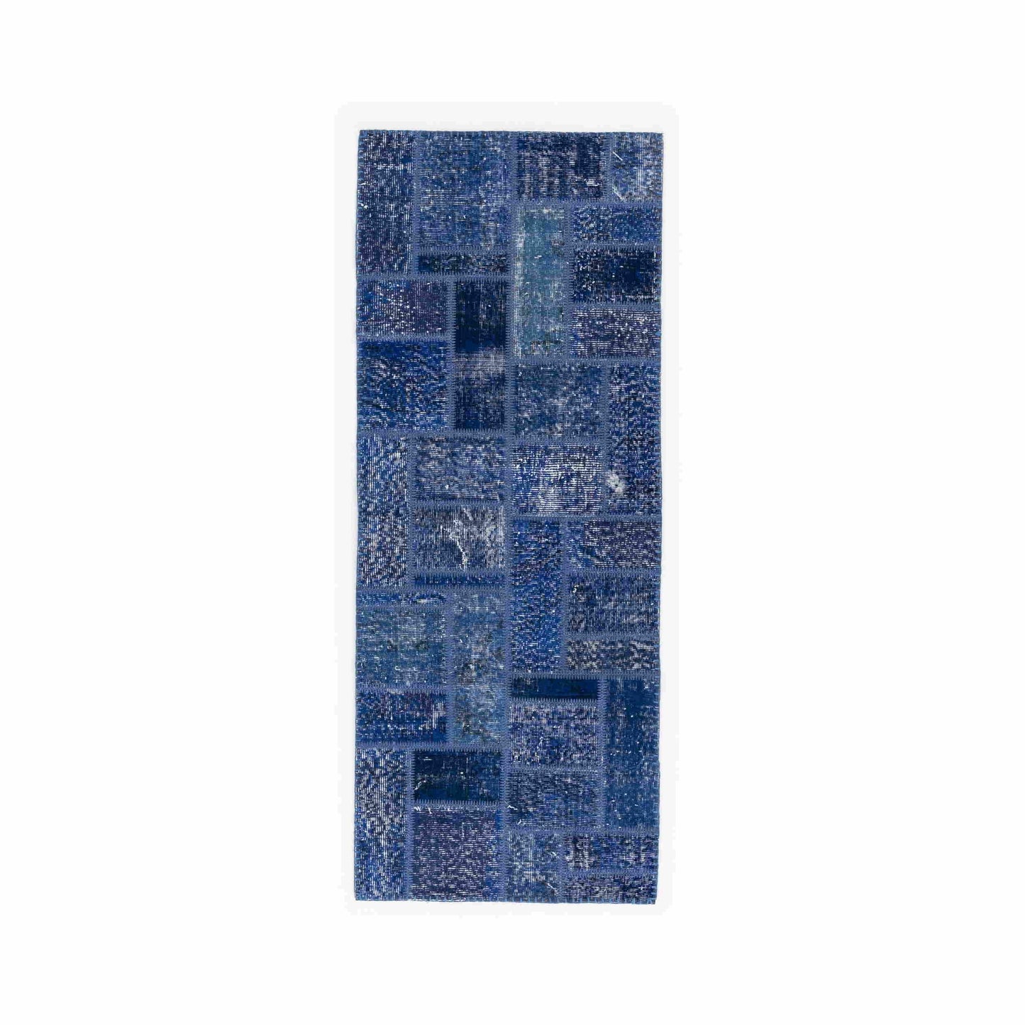 Oriental Rug Patchwork Hand Knotted Wool On Wool 76 x 196 Cm – 2' 6'' x 6' 6'' Navy Blue C012 ER01