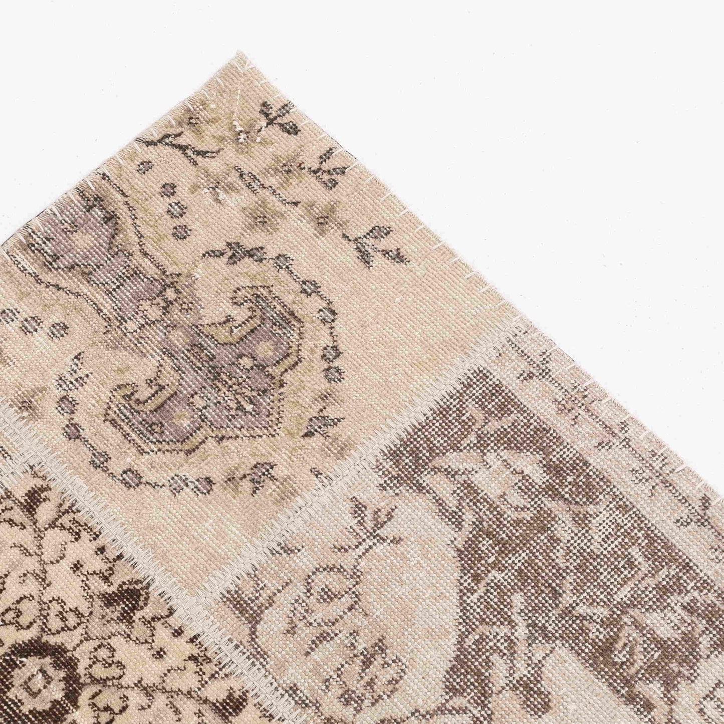 Oriental Rug Patchwork Hand Knotted Wool On Wool 76 x 212 Cm – 2' 6'' x 7' Sand C007 ER01
