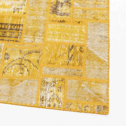 Oriental Rug Patchwork Hand Knotted Wool On Wool 78 x 197 Cm – 2' 7'' x 6' 6'' Yellow C006 ER01