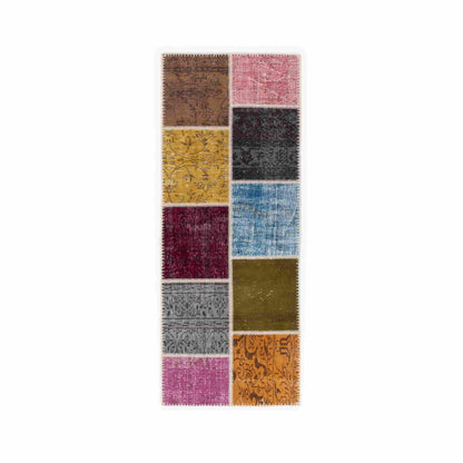 Oriental Rug Patchwork Hand Knotted Wool On Wool 78 x 198 Cm – 2' 7'' x 6' 6'' Multicolor C016 ER01