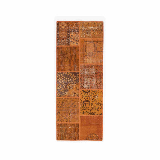 Oriental Rug Patchwork Hand Knotted Wool On Wool 78 x 198 Cm – 2' 7'' x 6' 6'' Orange C011 ER01