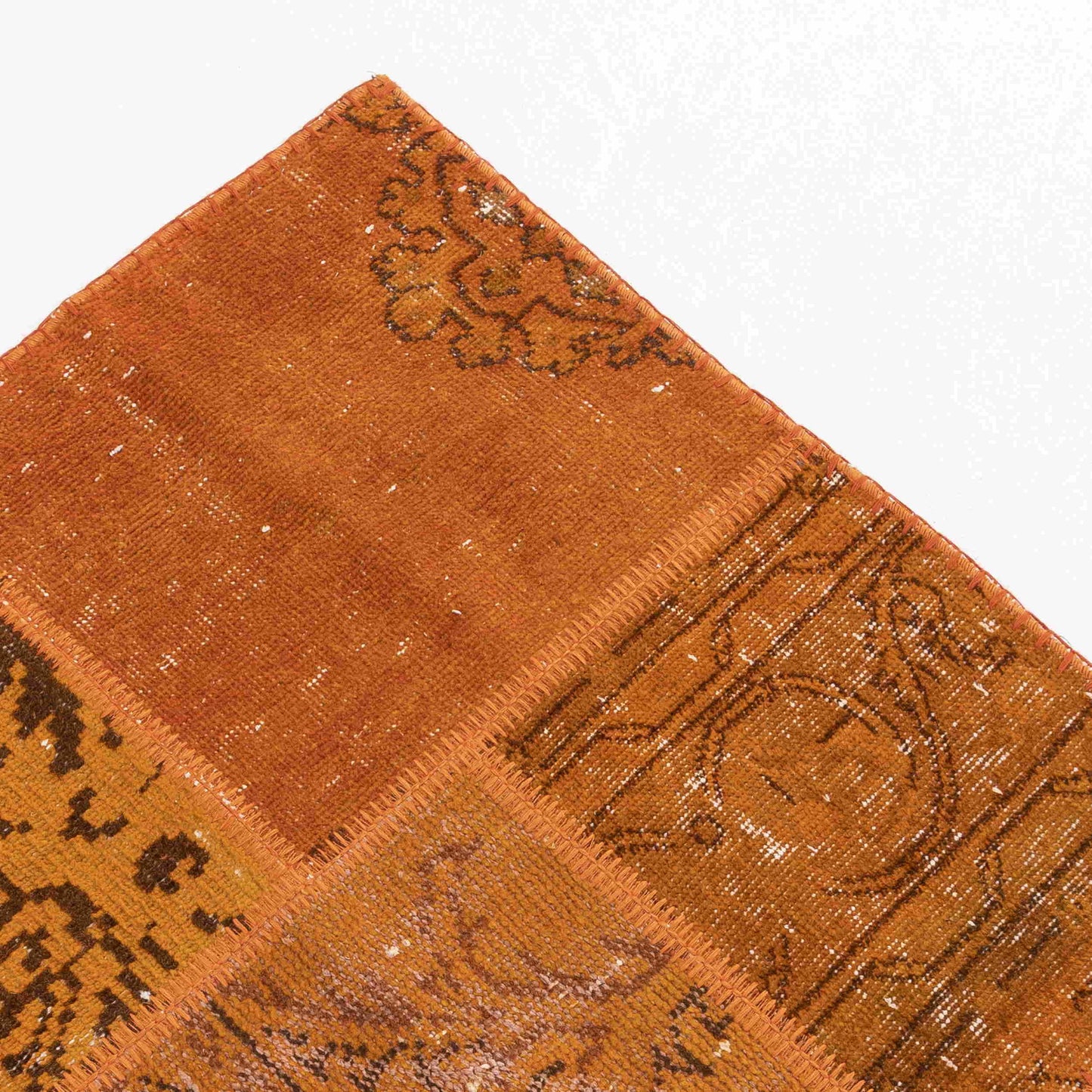 Oriental Rug Patchwork Hand Knotted Wool On Wool 78 x 198 Cm – 2' 7'' x 6' 6'' Orange C011 ER01