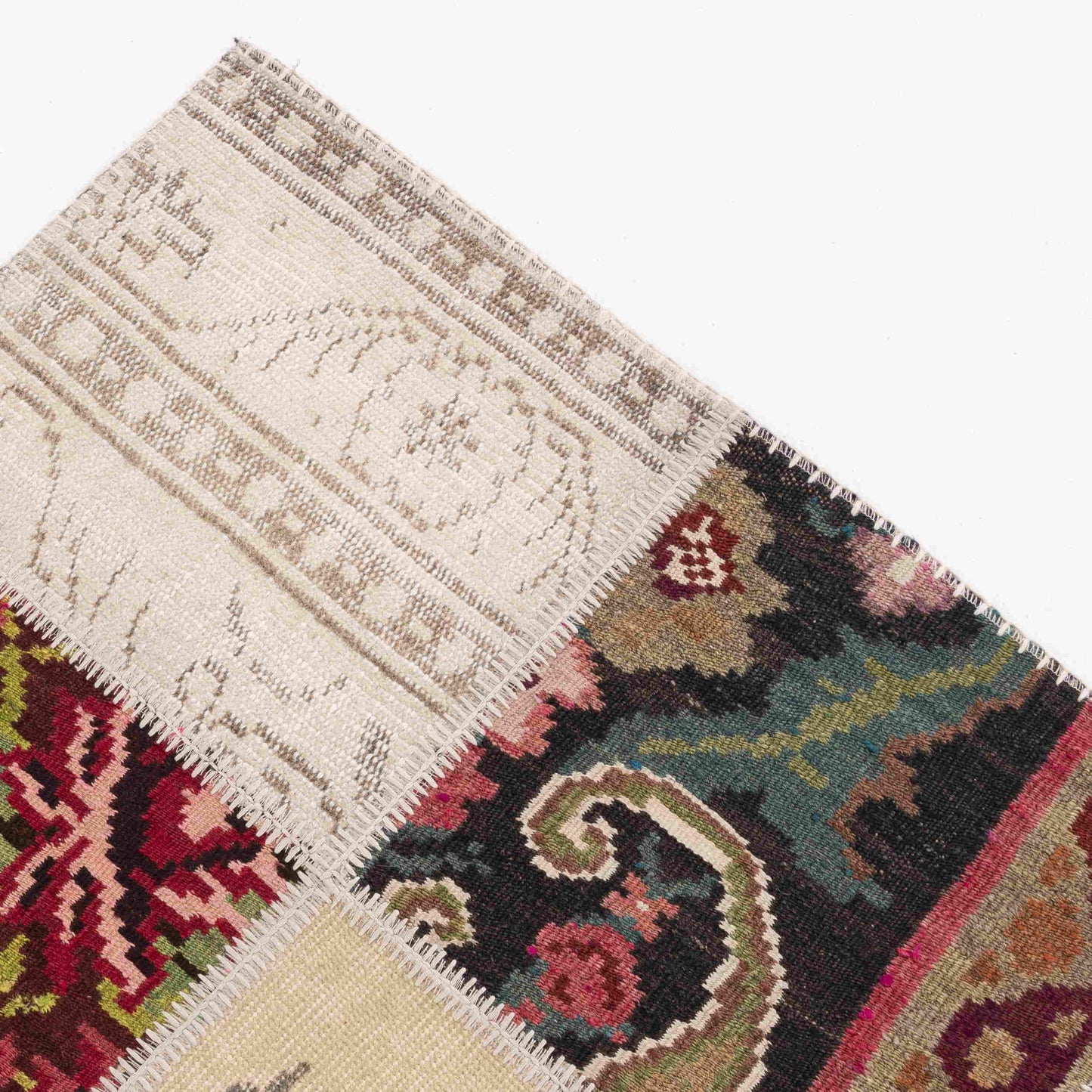 Oriental Rug Patchwork Hand Knotted Wool On Wool 80 x 156 Cm – 2' 8'' x 5' 2'' Multicolor C016 ER01