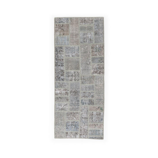 Oriental Rug Patchwork Hand Knotted Wool On Wool 80 x 197 Cm – 2’ 8' x 6’ 6’’ Grey C008 ER01