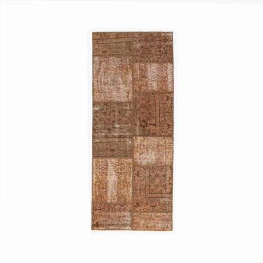 Oriental Rug Patchwork Hand Knotted Wool On Wool 80 x 198 Cm – 2' 8'' x 6' 6'' Orange C011 ER01