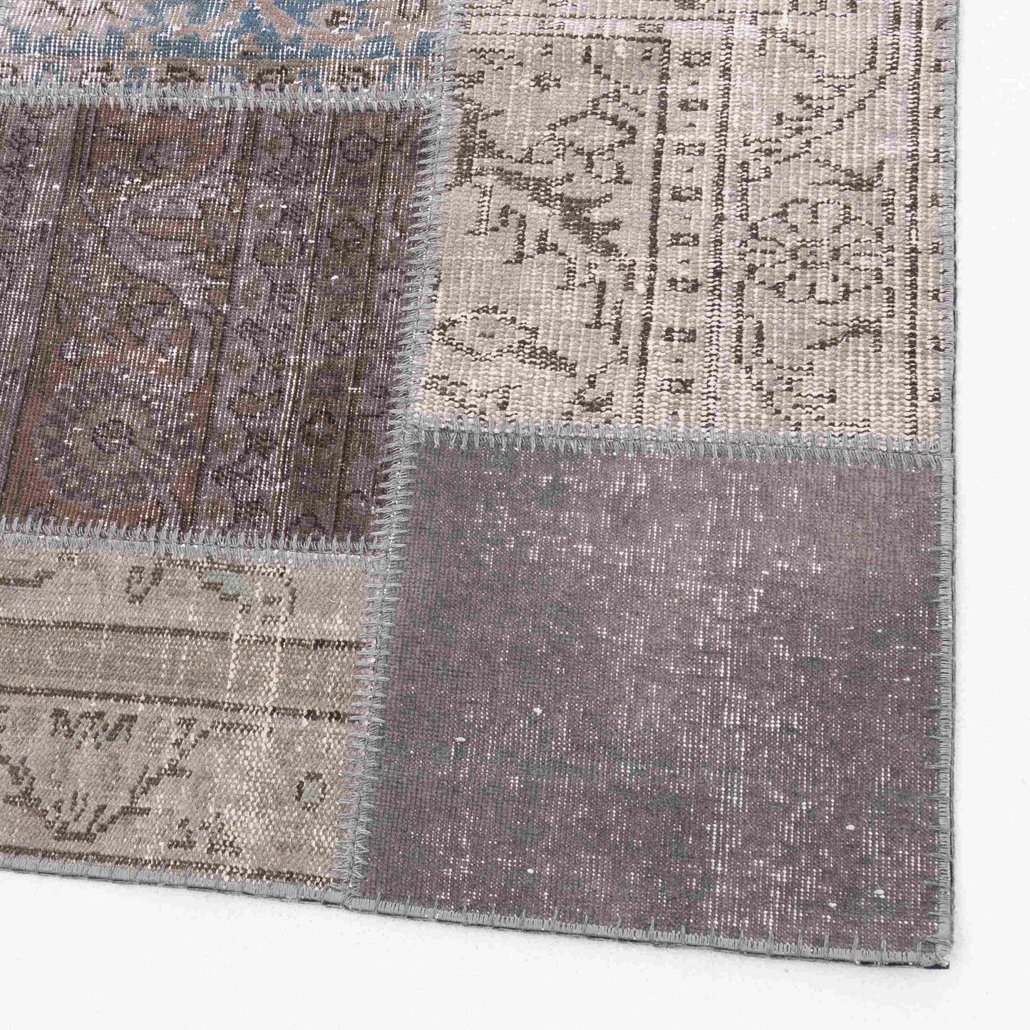 Oriental Rug Patchwork Hand Knotted Wool On Wool 80 x 229 Cm – 2' 8'' x 7' 7'' Grey C008 ER01