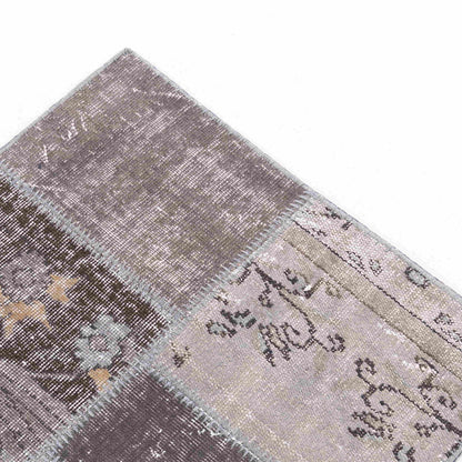 Oriental Rug Patchwork Hand Knotted Wool On Wool 80 x 229 Cm – 2' 8'' x 7' 7'' Grey C008 ER01