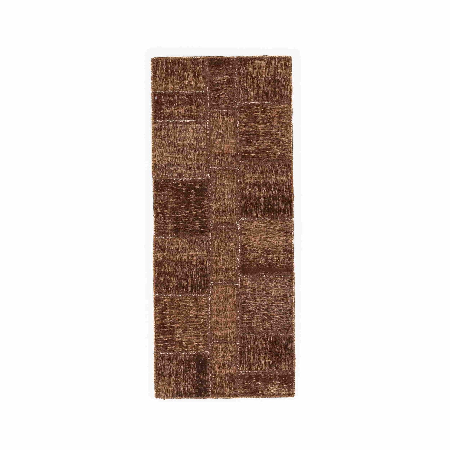 Oriental Rug Patchwork Hand Knotted Wool On Wool 81 x 198 Cm – 2' 8'' x 6' 6'' Brown C005 ER01