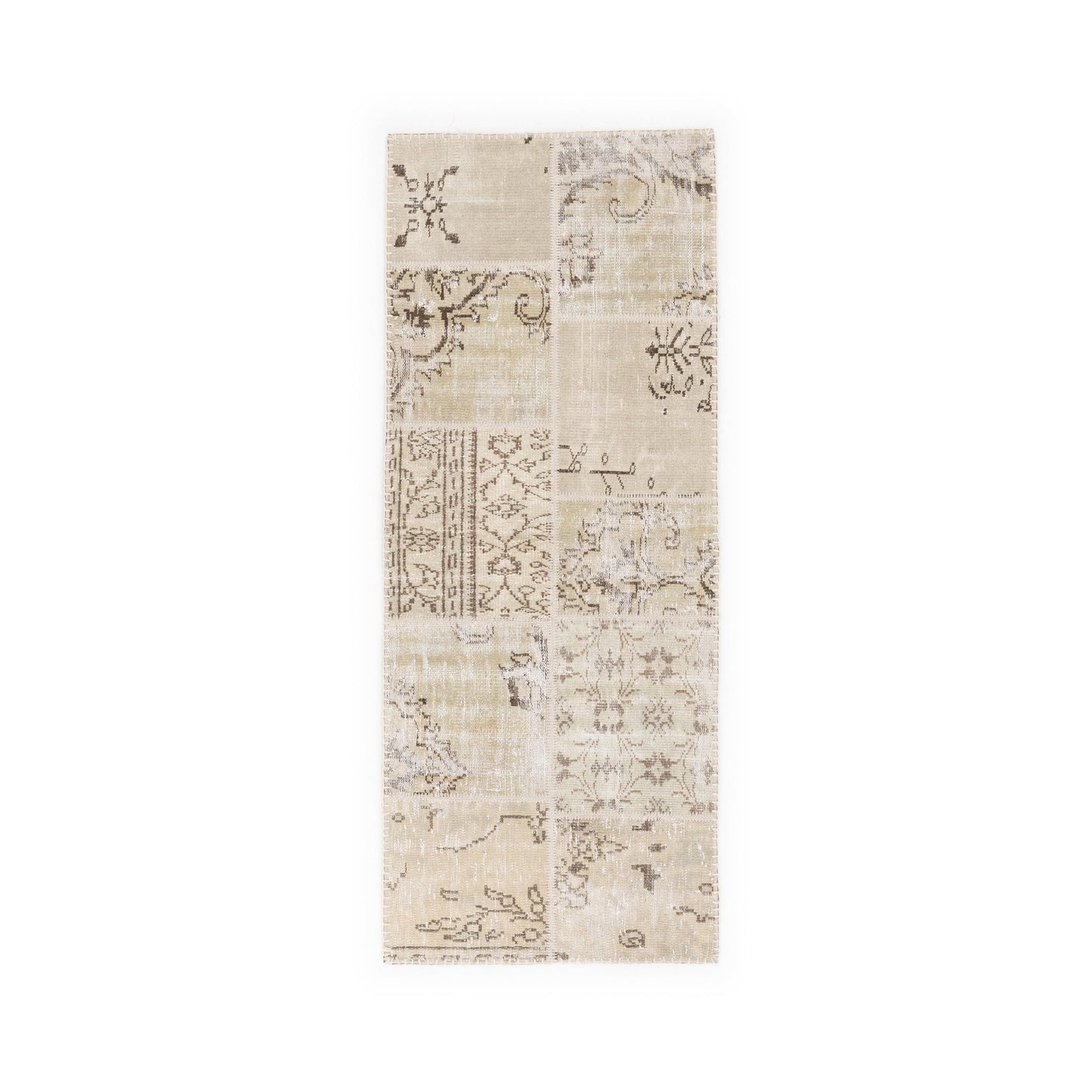 Oriental Rug Patchwork Hand Knotted Wool On Wool 83 x 205 Cm – 2’ 9' x 6’ 9’’ Sand C007 ER01