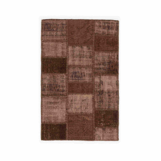 Oriental Rug Patchwork Hand Knotted Wool On Wool 97 x 152 Cm - 3' 3'' x 5' Brown C005 ER01