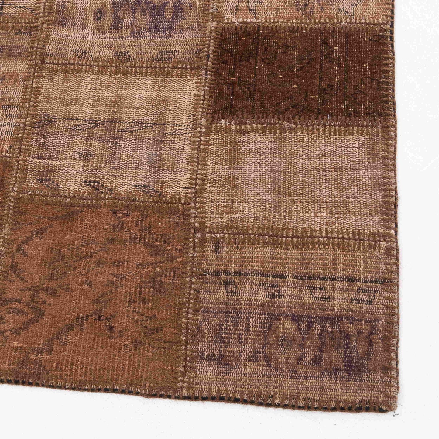 Oriental Rug Patchwork Hand Knotted Wool On Wool 97 x 152 Cm - 3' 3'' x 5' Brown C005 ER01