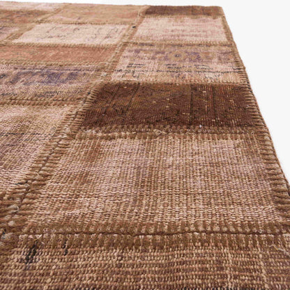 Oriental Rug Patchwork Hand Knotted Wool On Wool 97 x 152 Cm - 3' 3'' x 5' Brown C005 ER01