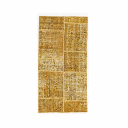 Oriental Rug Patchwork Hand Knotted Wool On Wool 99 x 195 Cm – 3' 3'' x 6' 5'' Yellow C006 ER01