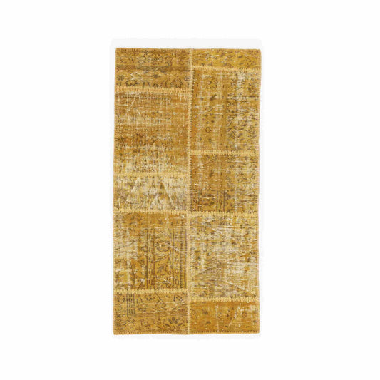 Oriental Rug Patchwork Hand Knotted Wool On Wool 99 x 195 Cm – 3' 3'' x 6' 5'' Yellow C006 ER01