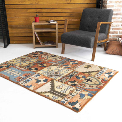 Oriental Rug Patchwork Handwoven Wool On Wool 110 x 164 Cm - 3' 8'' x 5' 5'' Multicolor C016 ER01