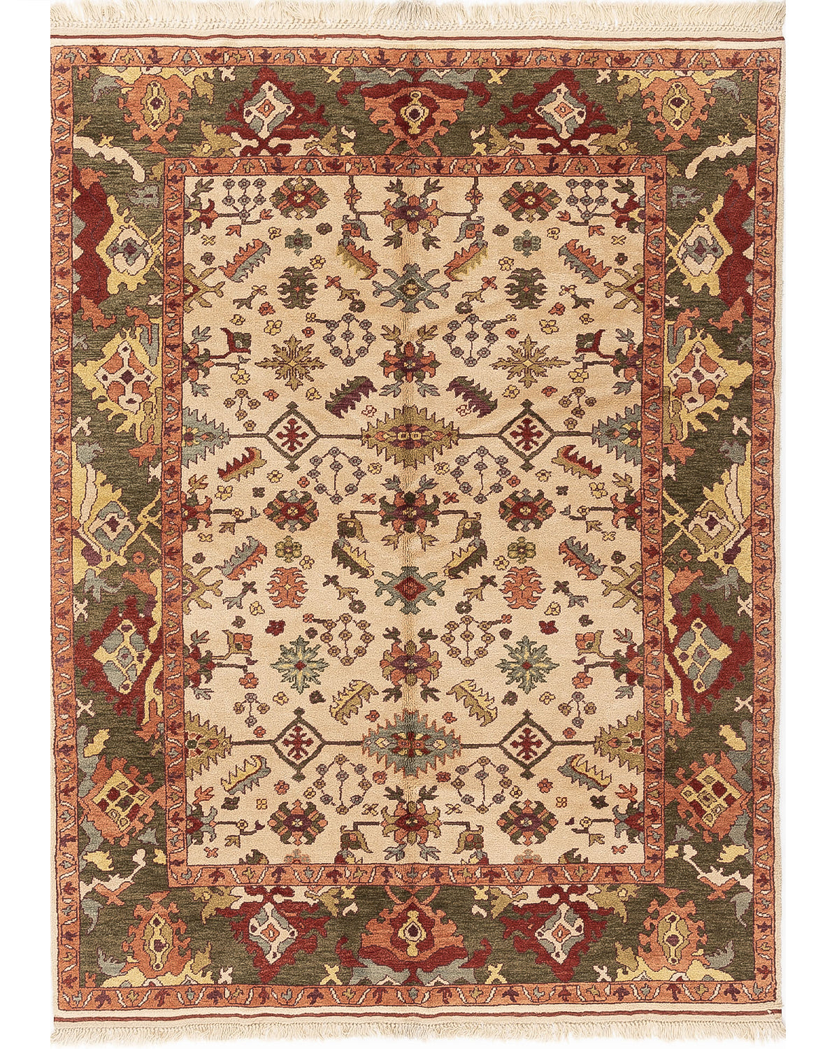 Oriental Rug Usak Hand Knotted Wool On Wool 202 X 267 Cm - 6' 8'' X 8' 10'' Sand C007 ER12