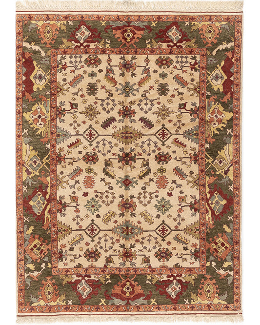 Oriental Rug Usak Hand Knotted Wool On Wool 202 X 267 Cm - 6' 8'' X 8' 10'' Sand C007 ER12