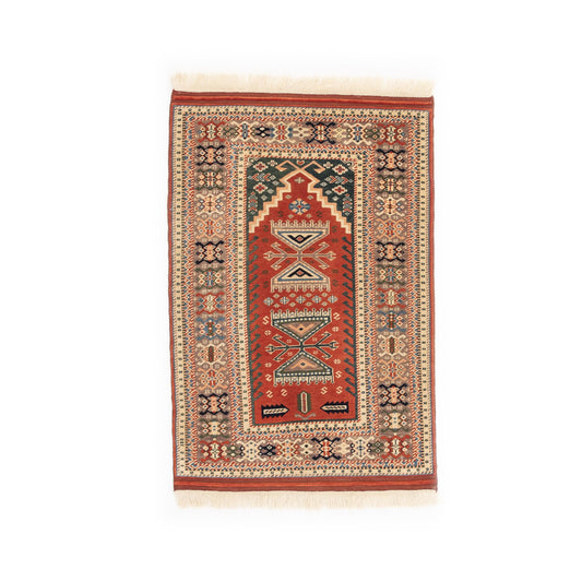 Oriental Rug Usak Hand Knotted Wool On Wool 90 X 132 Cm - 4' 4'' X 2' 11'' Red C014