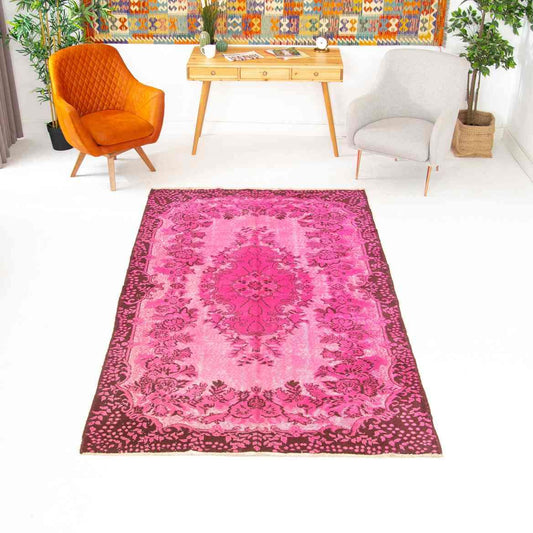 Oriental Rug Vintage Hand Knotted Wool On Cotton 160 x 270 Cm - 5' 3'' x 8' 11'' Pink C004 ER12