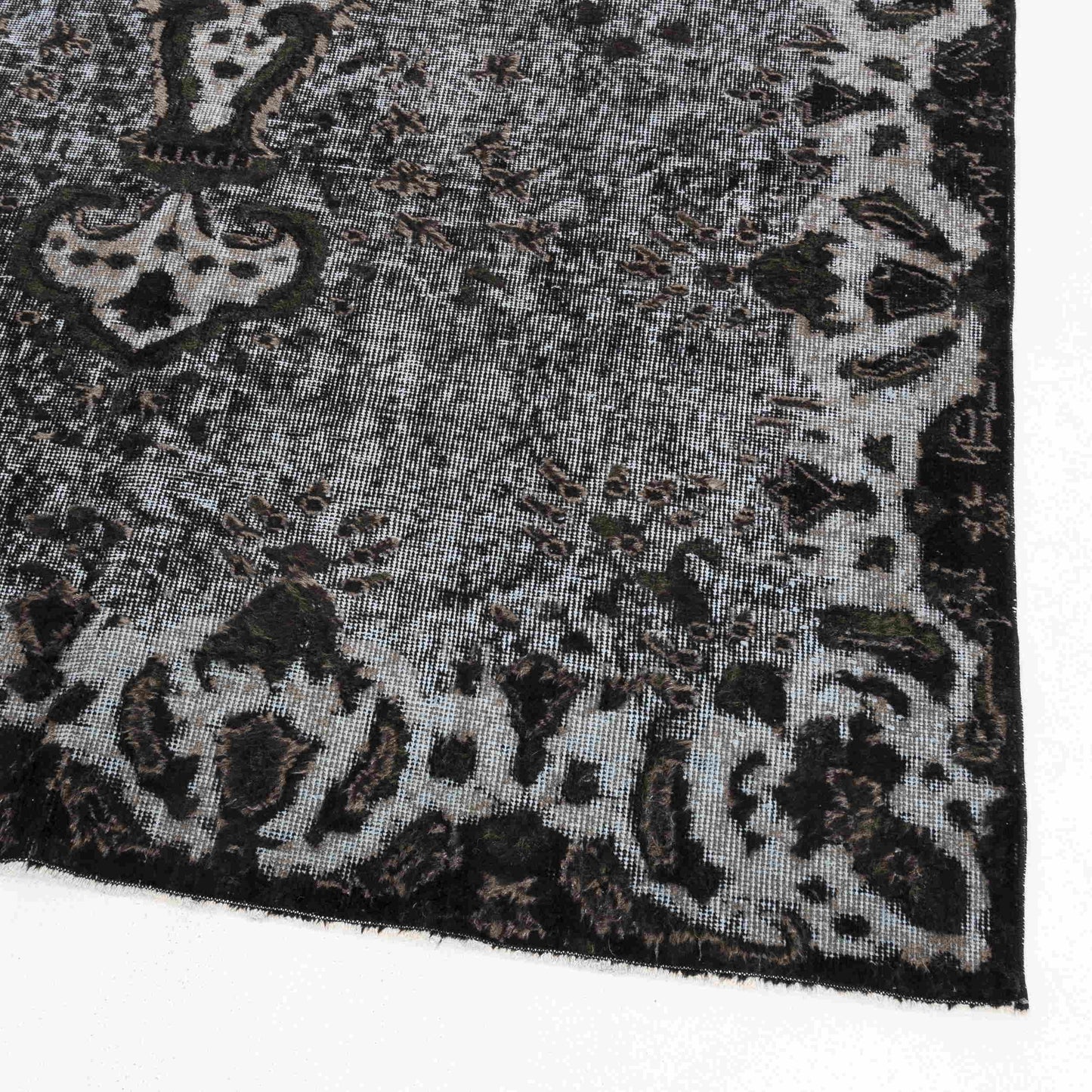 Oriental Rug Vintage Hand Knotted Wool On Cotton 160 x 282 Cm - 5' 3'' x 9' 4'' Black C002 ER12