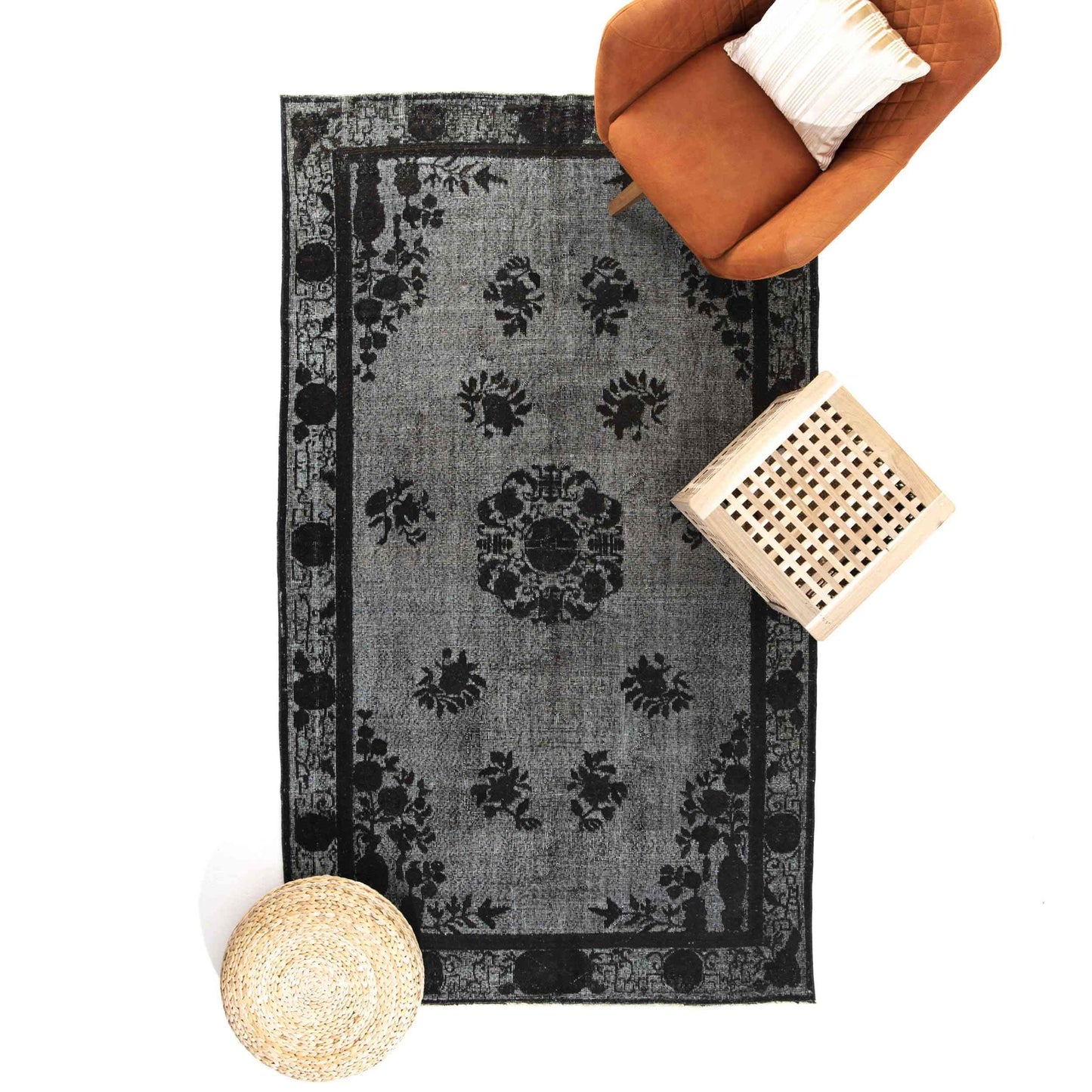 Oriental Rug Vintage Hand Knotted Wool On Cotton 164 x 282 Cm - 5' 5'' x 9' 4'' Black C002 ER12