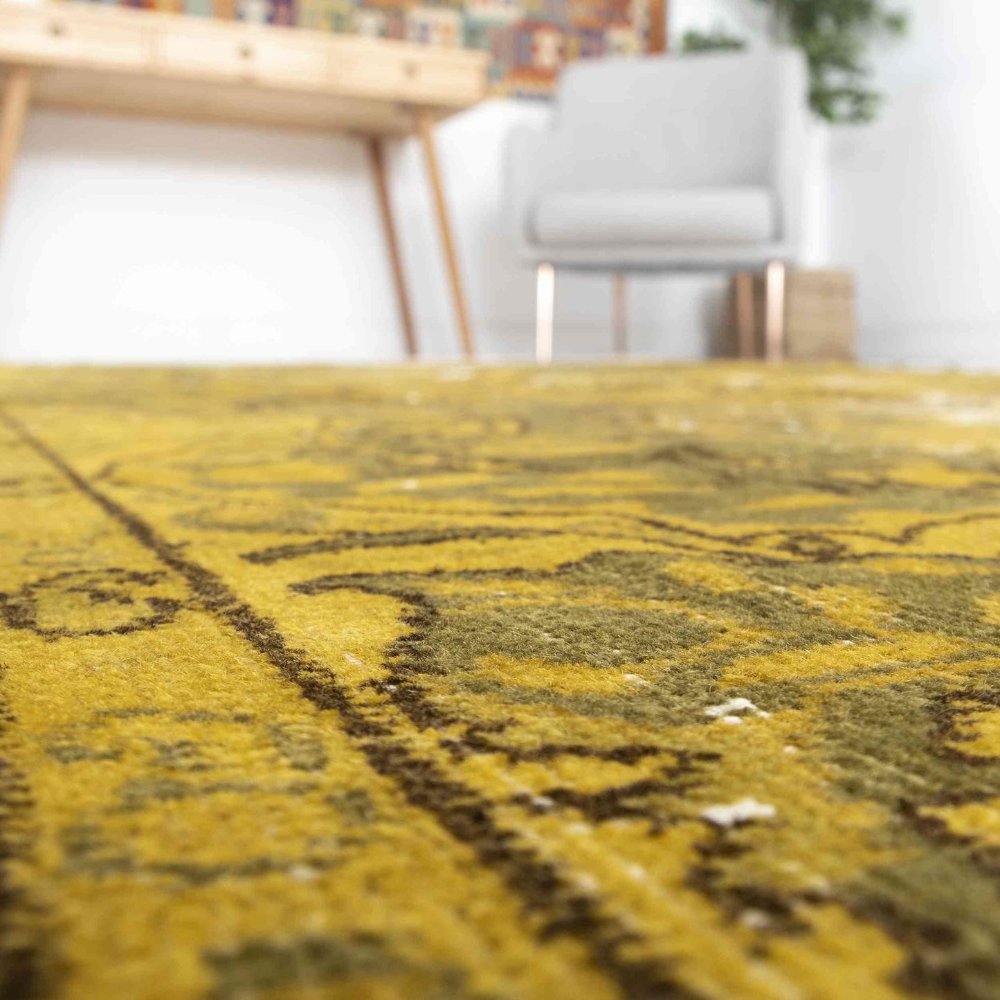 Oriental Rug Vintage Hand Knotted Wool On Cotton 169 x 266 Cm - 5' 7'' x 8' 9'' Yellow C006 ER12
