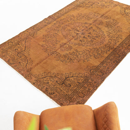 Oriental Rug Vintage Hand Knotted Wool On Cotton 172 x 257 Cm - 5' 8'' x 8' 6'' Orange C011 ER12