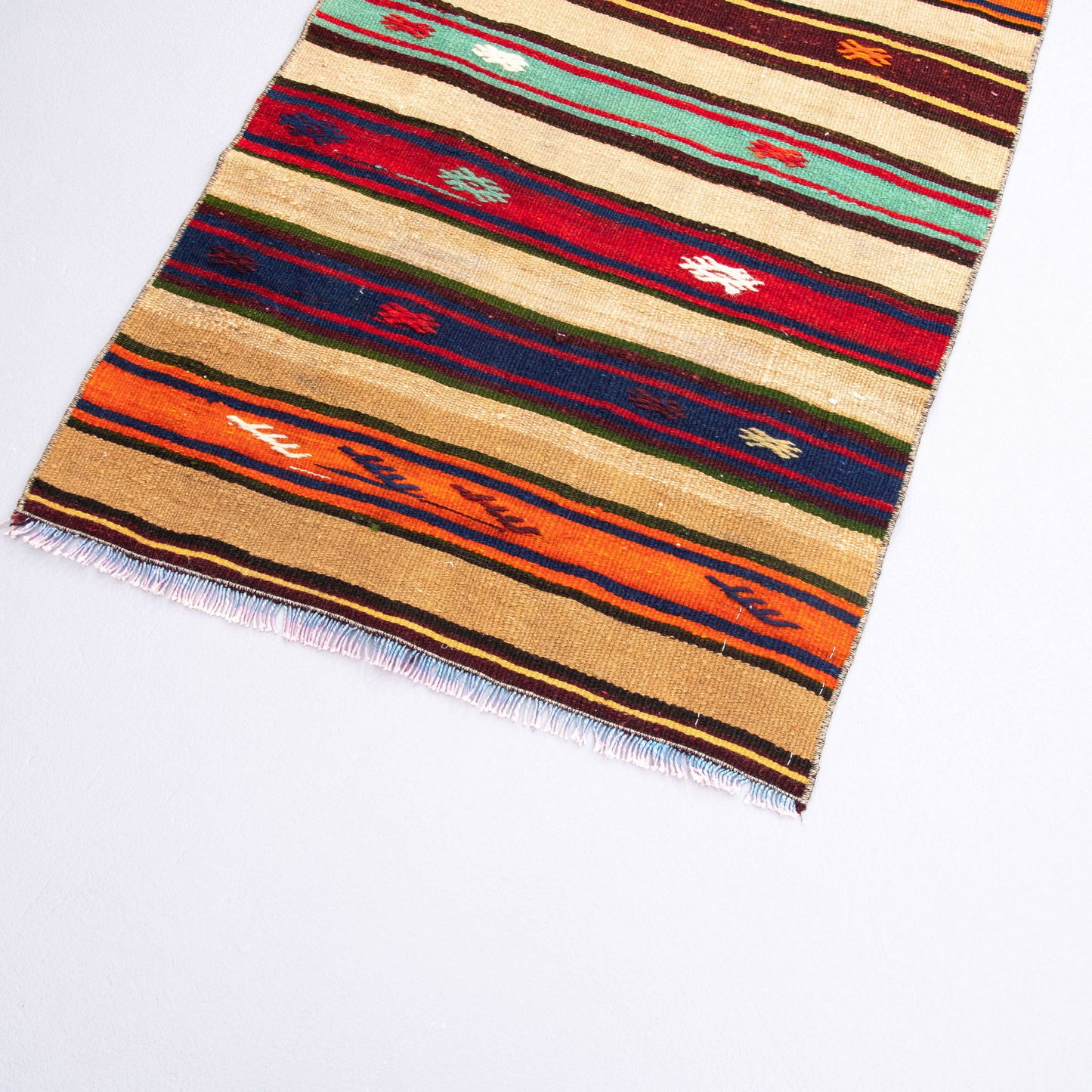 Kilim tejido a mano de lana de Anatolia sobre lana único tradicional 66 x 190 cm - 2' 2'' x 6' 3'' m2: 1.254 corredores