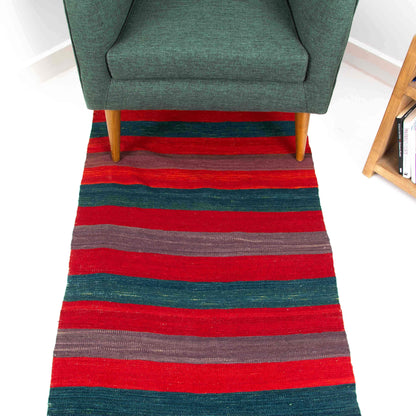 Oriental Turkish Runner Kilim Handmade Wool On Wool Anatolian 77 X 300 Cm - 2' 7'' X 9' 11'' Red C014