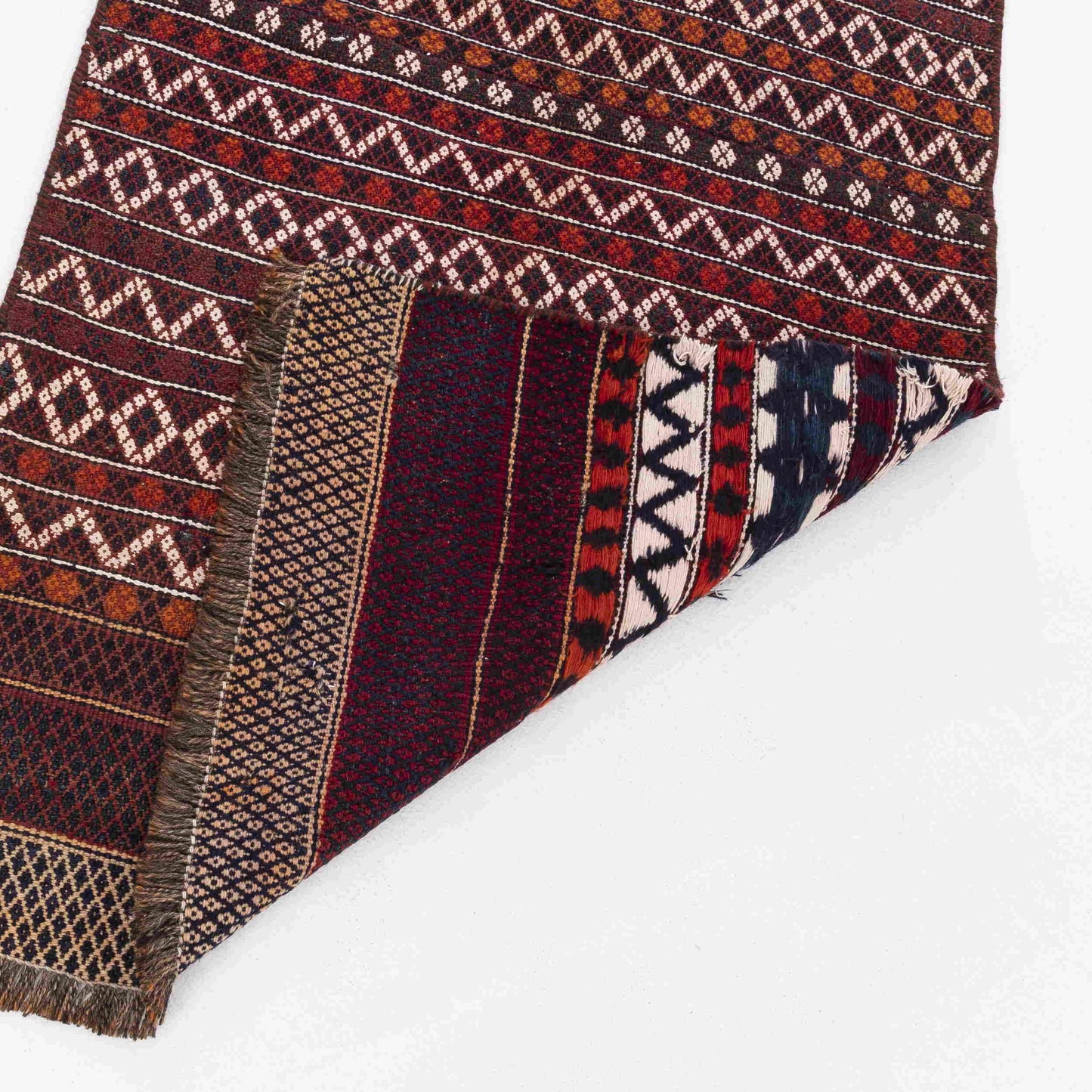 Oriental Turkish Runner Kilim Handmade Wool On Wool Bahtiyari 82 X 176 Cm - 2' 9'' X 5' 10'' Burgundy C021