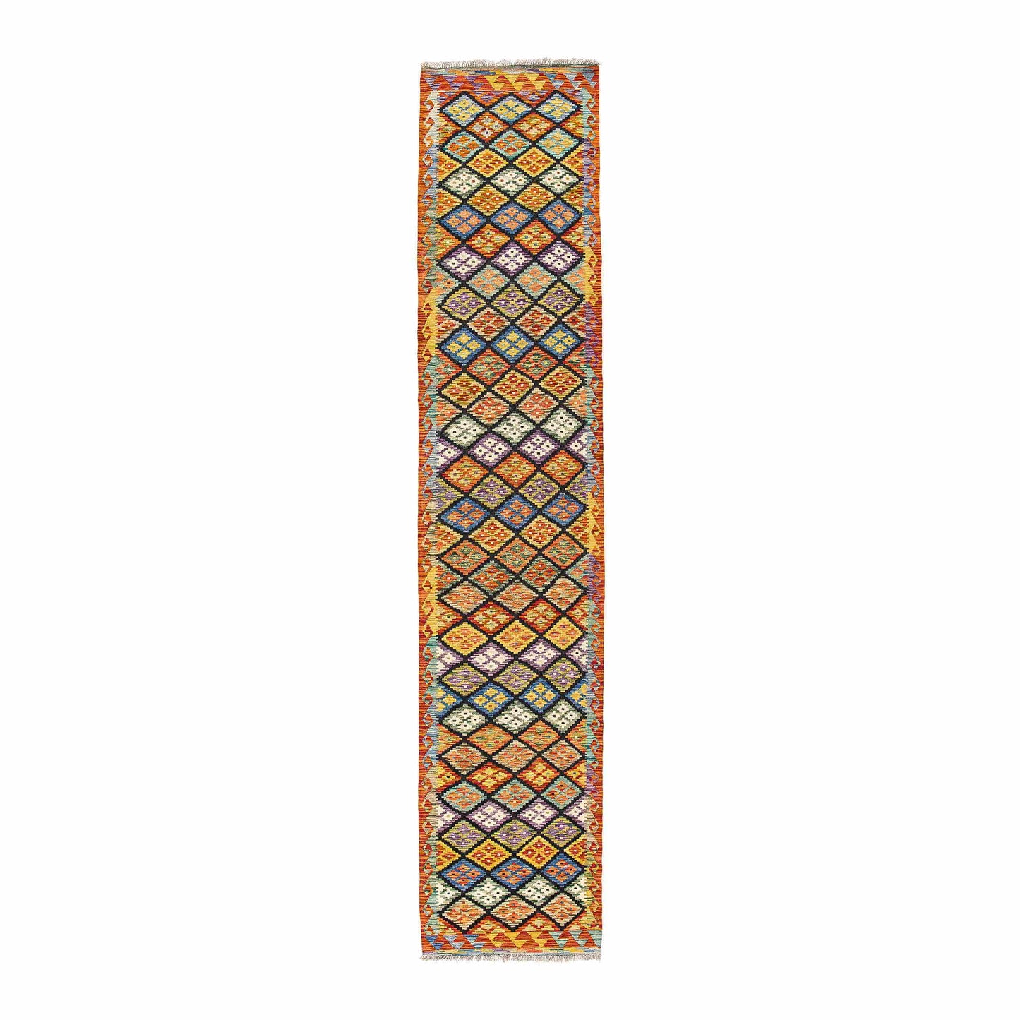 Oriental Turkish Runner Kilim Handmade Wool On Wool Kayseri 78 X 387 Cm - 2' 7'' X 12' 9'' Orange C011