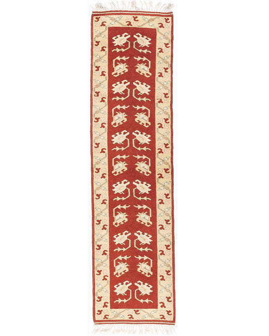 Oriental Turkish Runner Rug Handmade Wool On Wool Milas 73 X 274 Cm - 2' X 5'' 9' Red C014