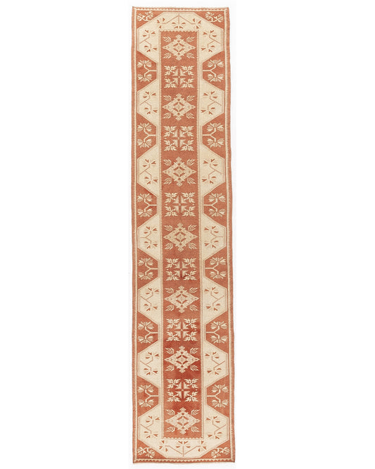 Oriental Turkish Runner Rug Handmade Wool On Wool Milas 80 X 359 Cm - 2' 8'' X 11' 10'' Orange C011