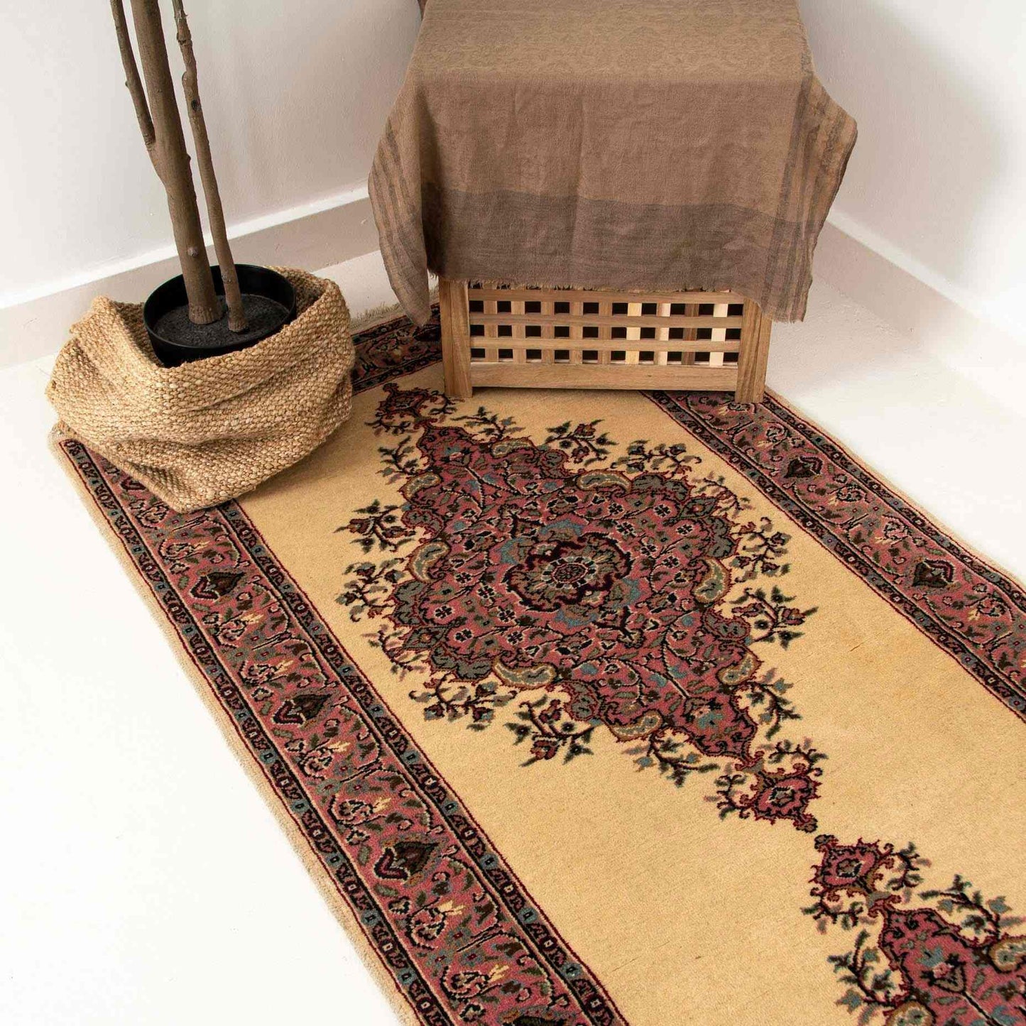 Oriental Turkish Runner Rug Handmade Wool On Cotton Anatolian 97 X 328 Cm - 3' 3'' X 10' 10'' Pink C004