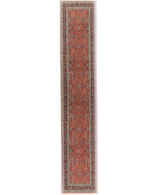 Oriental Turkish Runner Rug Handmade Wool On Cotton Hereke 97 X 500 Cm - 3' 3'' X 16' 5'' Red C014