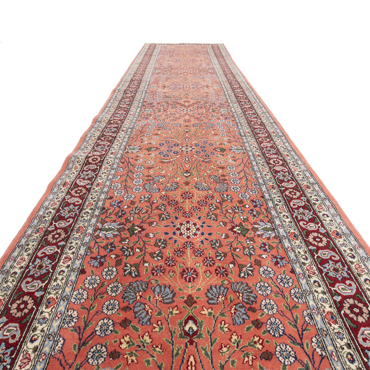 Oriental Turkish Runner Rug Handmade Wool On Cotton Hereke 97 X 500 Cm - 3' 3'' X 16' 5'' Red C014