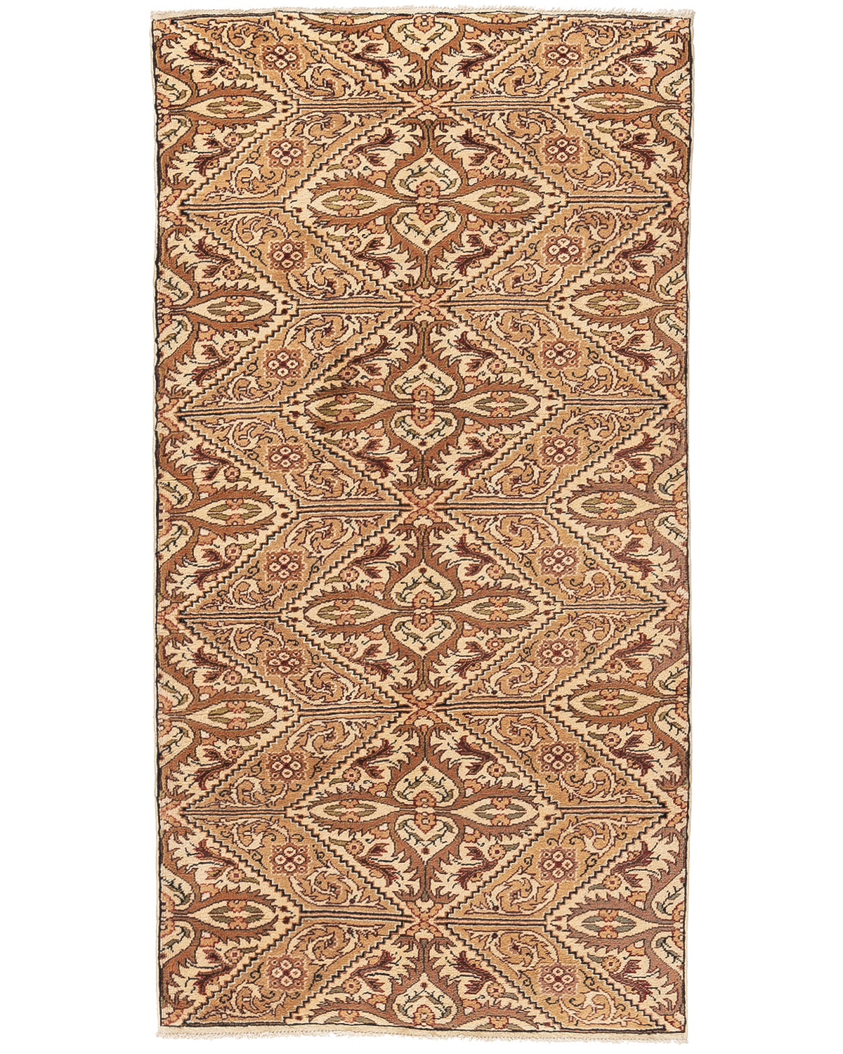 Oriental Turkish Runner Rug Handmade Wool On Cotton Kayseri 100 X 192 Cm - 3' 4'' X 6' 4'' Stone C009