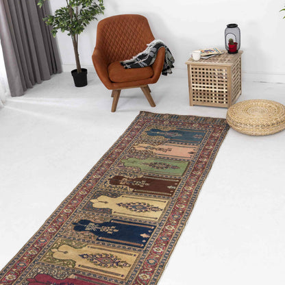 Oriental Turkish Runner Rug Handmade Wool On Cotton Kayseri 101 X 284 Cm - 3' 4'' X 9' 4'' Multicolor C016