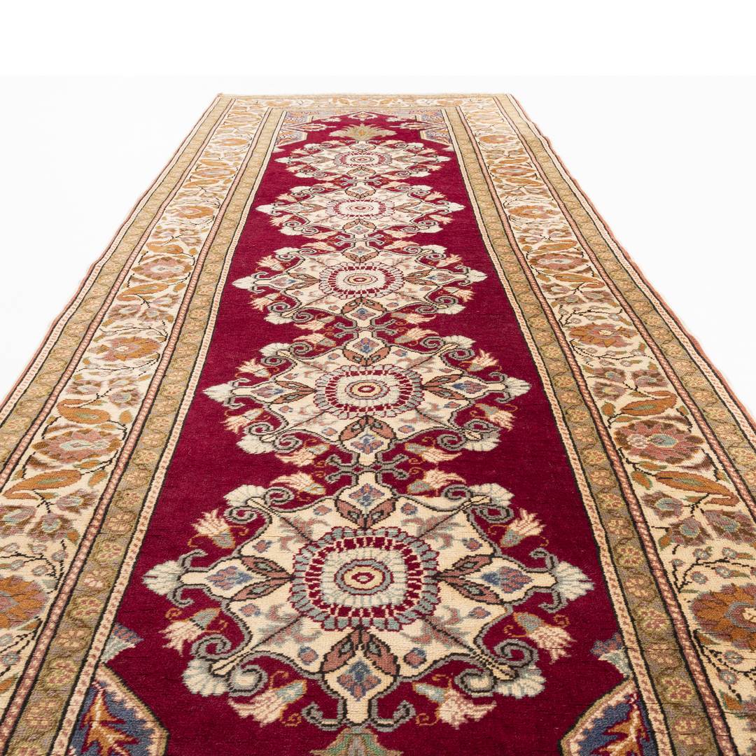 Oriental Turkish Runner Rug Handmade Wool On Cotton Kayseri 106 X 300 Cm - 3' 6'' X 9' 11'' Red C014