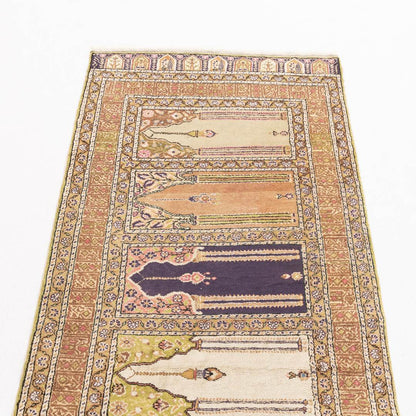 Oriental Turkish Runner Rug Handmade Wool On Cotton Kayseri 85 X 232 Cm - 2' 10'' X 7' 8'' Stone C009