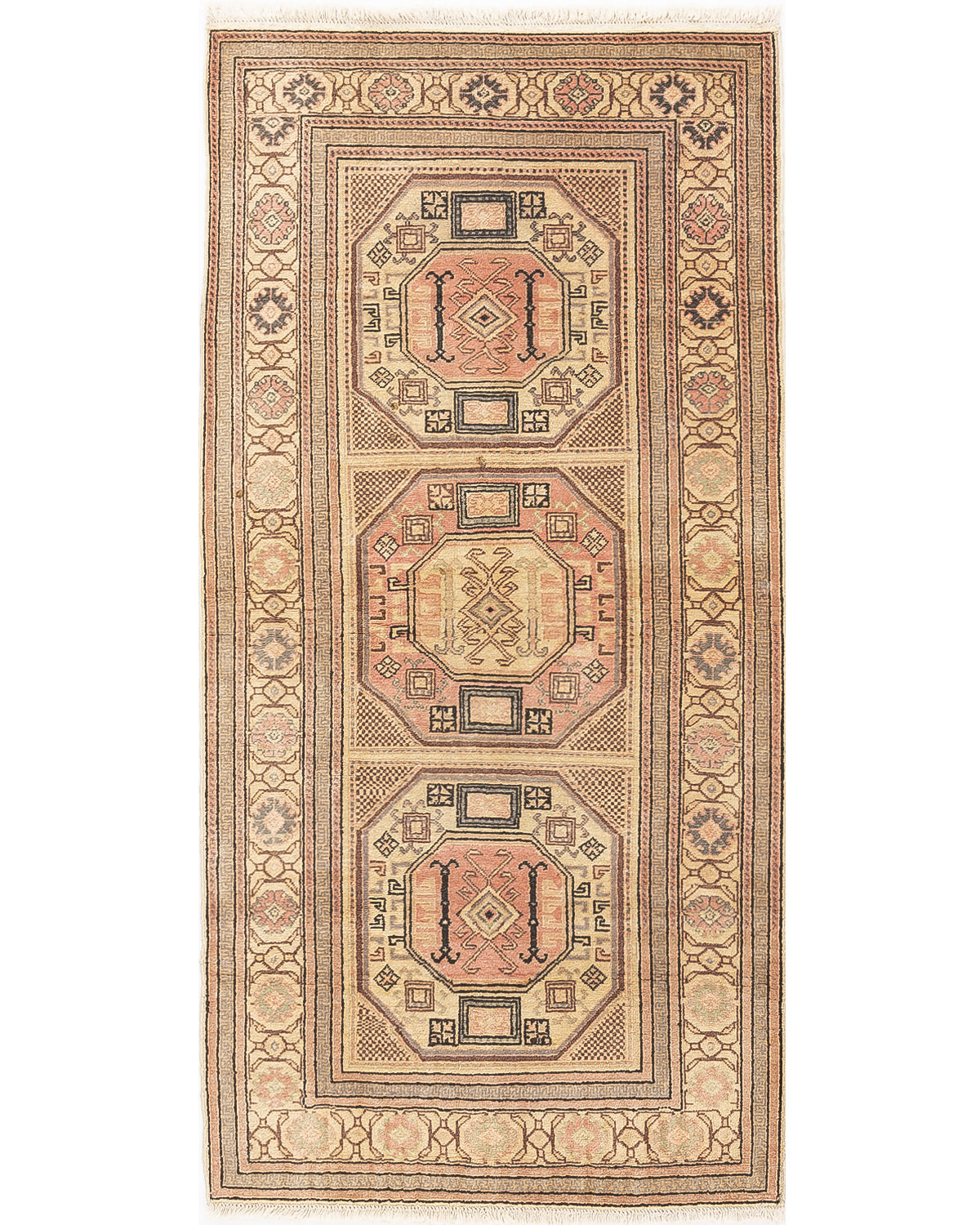 Oriental Turkish Runner Rug Handmade Wool On Cotton Kayseri 92 X 187 Cm - 3' 1'' X 6' 2'' Sand C007