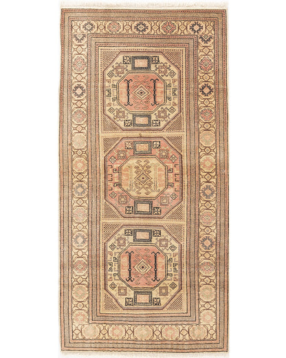 Oriental Turkish Runner Rug Handmade Wool On Cotton Kayseri 92 X 187 Cm - 3' 1'' X 6' 2'' Sand C007