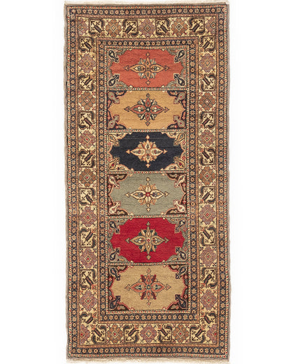 Oriental Turkish Runner Rug Handmade Wool On Cotton Kayseri 94 X 200 Cm - 3' 2'' X 6' 7'' Stone C009