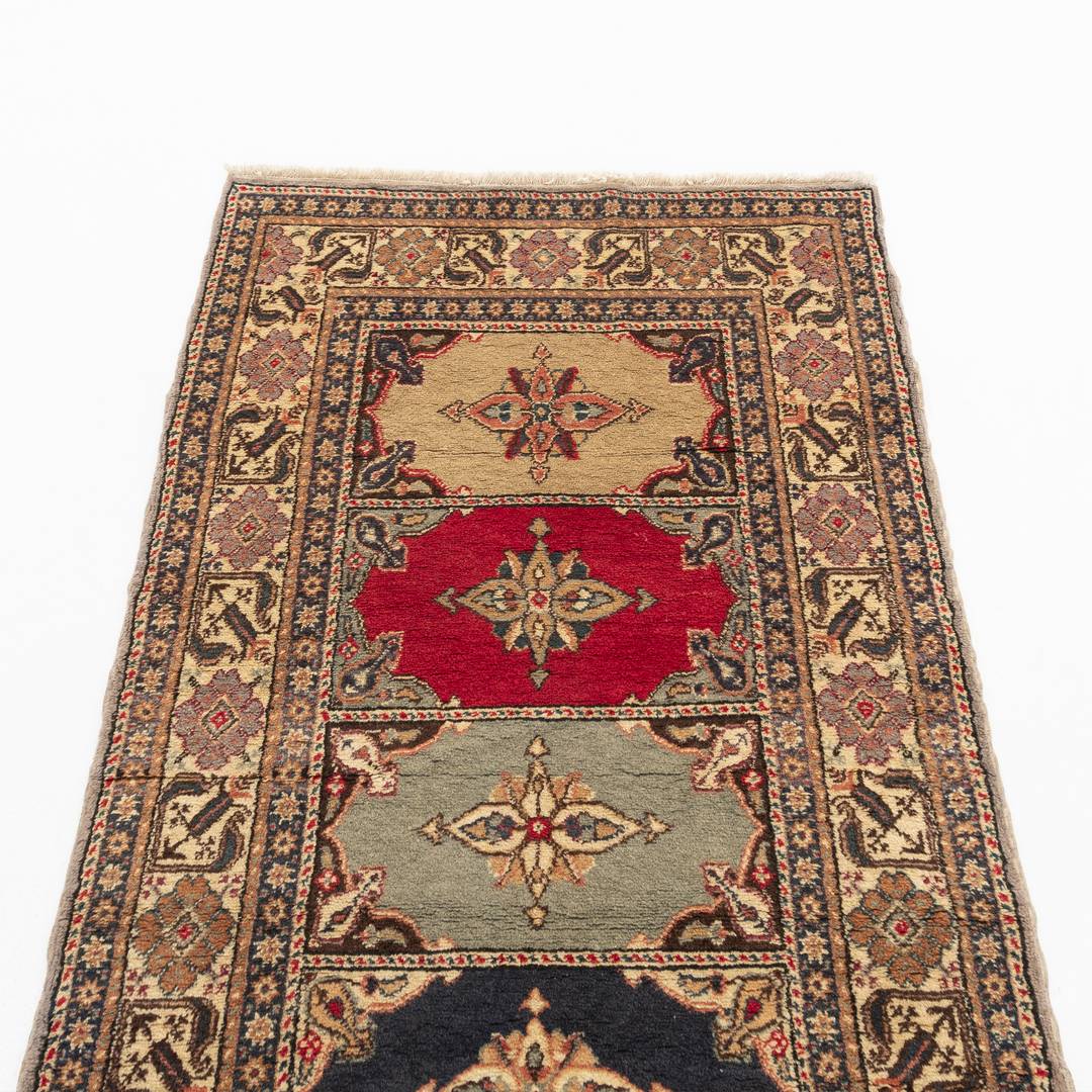 Oriental Turkish Runner Rug Handmade Wool On Cotton Kayseri 94 X 200 Cm - 3' 2'' X 6' 7'' Stone C009