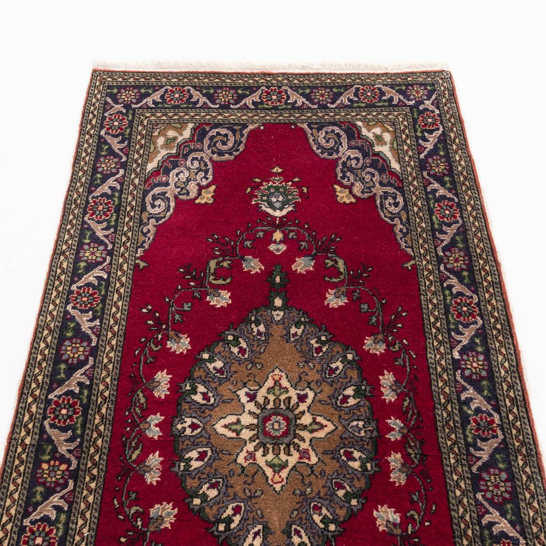 Oriental Turkish Runner Rug Handmade Wool On Cotton Kayseri 97 X 187 Cm - 3' 3'' X 6' 2'' Red C014