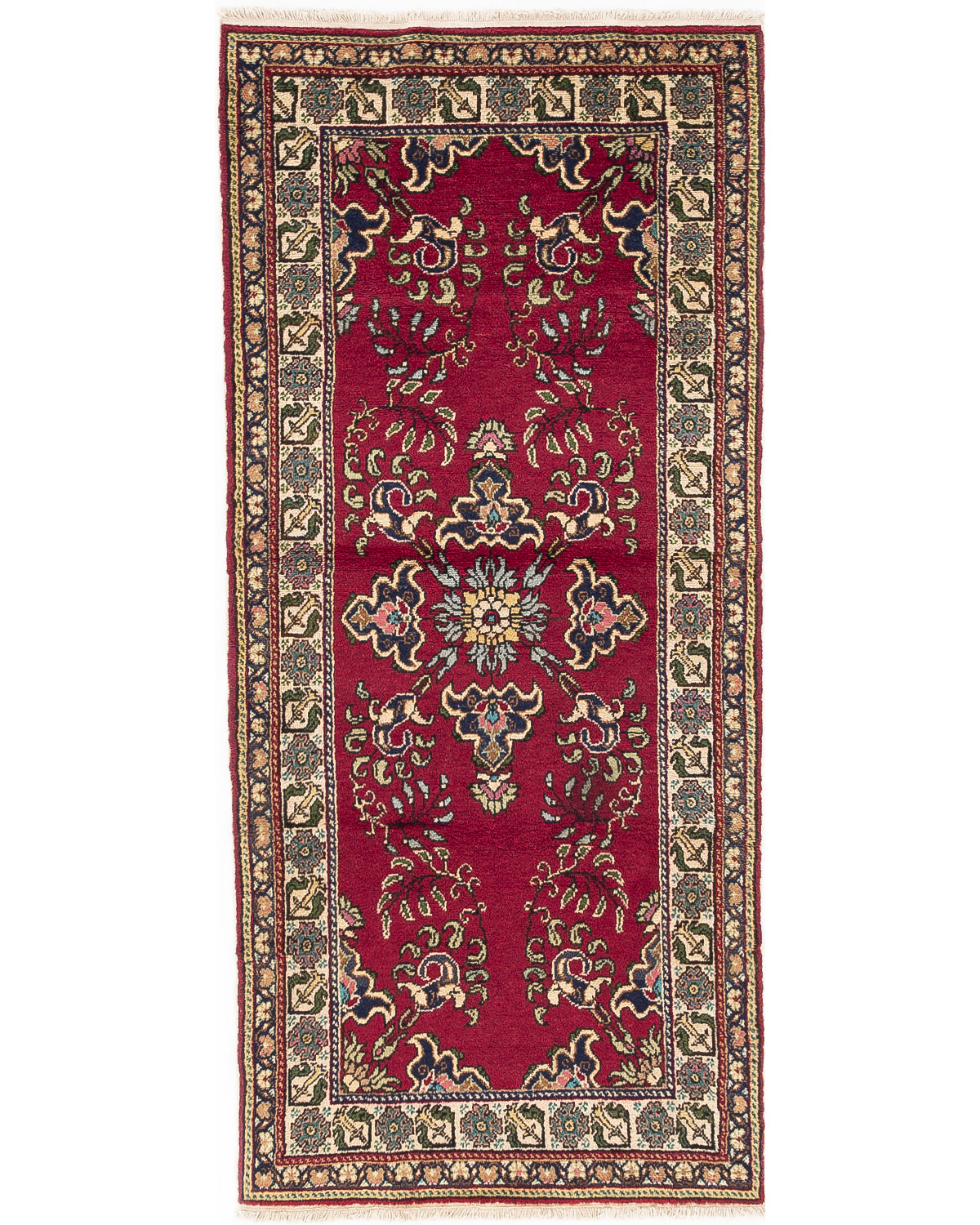 Oriental Turkish Runner Rug Handmade Wool On Cotton Kayseri 97 X 193 Cm - 3' 3'' X 6' 4'' Fuchsia C020