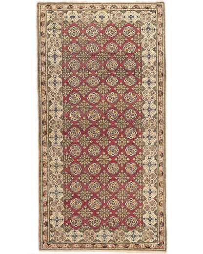 Oriental Turkish Runner Rug Handmade Wool On Cotton Kayseri 99 X 195 Cm - 3' 3'' X 6' 5'' Pink C004