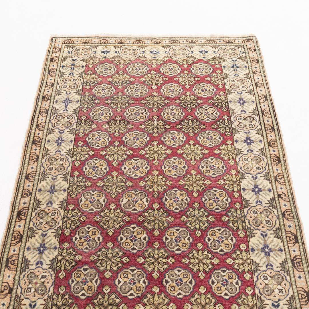 Oriental Turkish Runner Rug Handmade Wool On Cotton Kayseri 99 X 195 Cm - 3' 3'' X 6' 5'' Pink C004