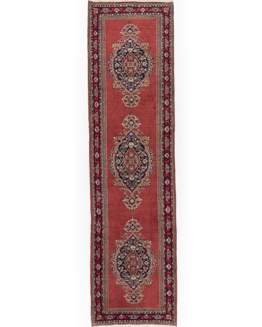 Oriental Turkish Runner Rug Handmade Wool On Cotton Ladik 91 X 343 Cm - 3' X 11' 4'' Red C014