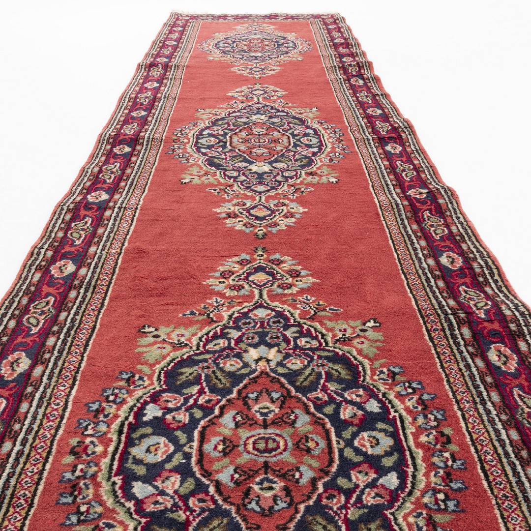 Oriental Turkish Runner Rug Handmade Wool On Cotton Ladik 91 X 343 Cm - 3' X 11' 4'' Red C014